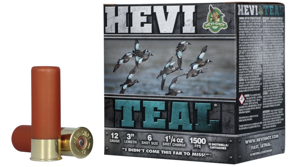 HEVI-Shot HEVI-Teal 12 Gauge 1 1/4oz 3in Centerfire Shotgun Ammo, #6, 25 Rounds, HS60006