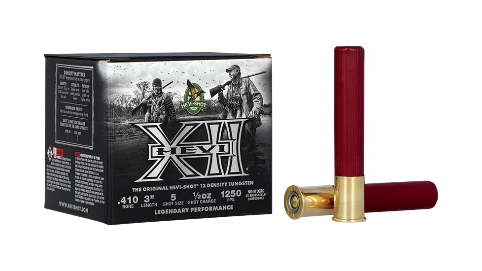 HEVI-Shot Hevi XII 12 Density 410 Gauge 3in Shotshell Ammo, 5 Tungsten Shot, 0.5oz, 25 Rounds, HS54105-25RD
