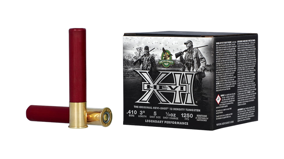 HEVI-Shot Hevi XII 12 Density 410 Gauge 3in Shotgun Ammo, 5 Tungsten Shot, 0.5oz, 25 Rounds, HS54105