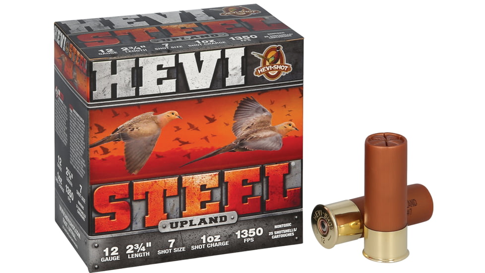 HEVI-Shot Hevi Steel Upland 12 Gauge 1oz 2.75in Buckshot Shotgun Ammo, 7 Shot, 25 Rounds, HS61227