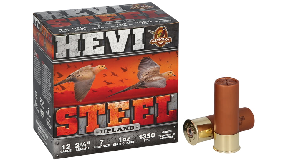 HEVI-Shot Hevi Steel Upland 12 Gauge 1oz 2.75in Buckshot Shotgun Ammo, 6 Shot, 25 Rounds, HS61266