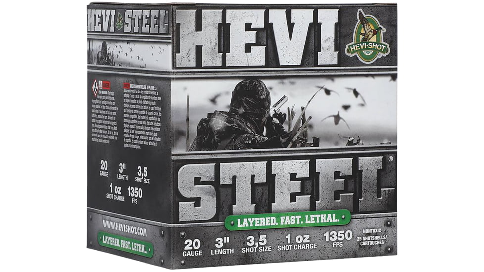 HEVI-Shot HEVI-Steel 20 Gauge 1oz 3in Shotgun Ammo, 3&amp;5 Shot, 25 Rounds, HS62035