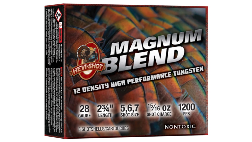HEVI-Shot Magnum Blend 28 Gauge 15/16oz 2-3/4in Shotgun Ammo,5/6/7 Shot, 5 Rounds, HS28340