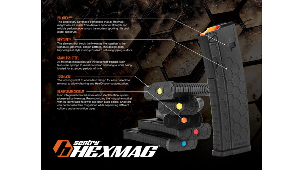 Hexmag Series 2 AR-15 5.56x45 15 Round Rifle Magazine, Black, 15, HX1530-AR15S2-BLK