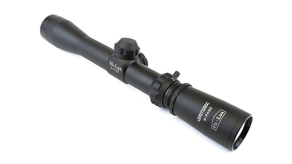 Hi-Lux Optics Long Eye Relief  Rifle Scope, 2-7 x, 32 mm, 1 in, Second Focal Plane (SFP), Post with Center Dot, Matte, Black, LER27X32BDC