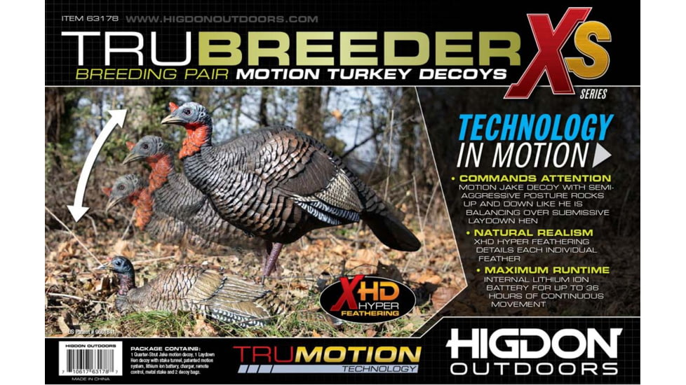 Higdon Outdoors XS TruBreeder Motion Breeding Pair Turkey Decoys, Lit Bat and Remote, 63178