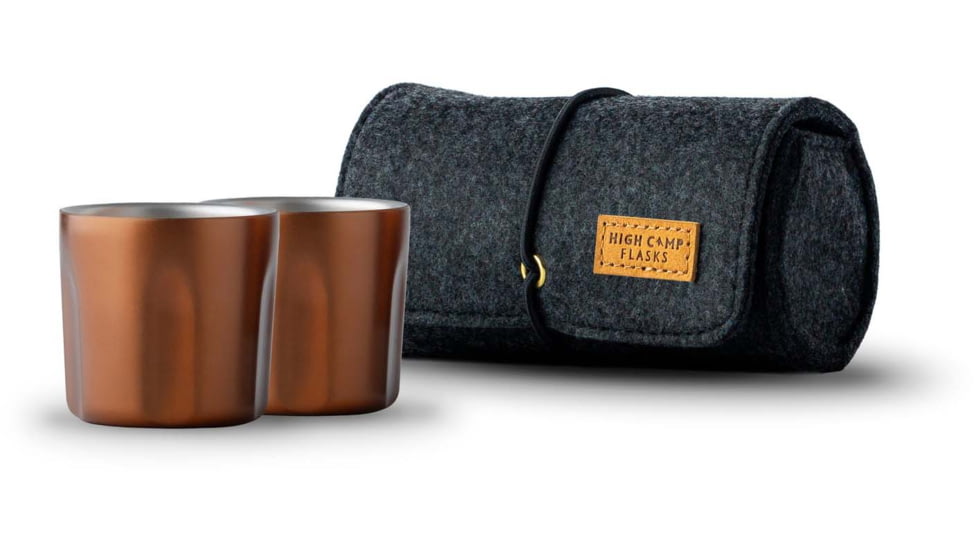High Camp Flasks Torch Shot-Glass, 2 Pack w/ Wool Case, Copper, 6oz, SG2Pc
