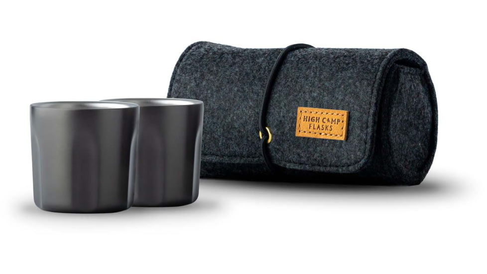 High Camp Flasks Torch Shot-Glass, 2 Pack w/ Wool Case, Gunmetal, 6oz, SG2Pg