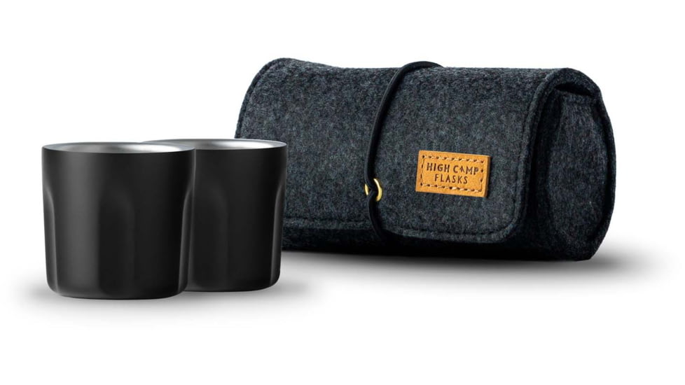 High Camp Flasks Torch Shot-Glass, 2 Pack w/ Wool Case, Onyx, 6oz, SG2Px