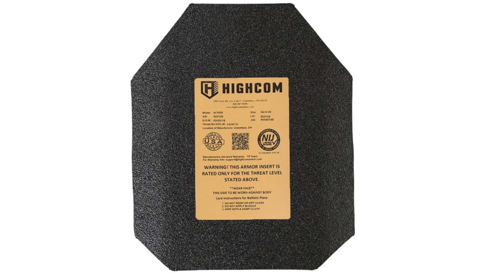 HighCom Armor Guardian AR1000 Armor Plate, Shooters Cut, Level III+, Black, 10x12in, AR1000-SC-SC-1012-20M