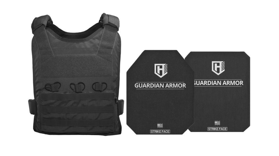 HighCom Armor BPC Series Rifle Armor Kit Plate Carrier w/Guardian AR1000 Steel Plates/10x12 Shooters Cut/10x12 Full Cut, Black, 2XL, RAK-173314315