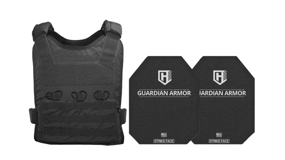 HighCom Armor BPC Series Rifle Armor Kit Plate Carrier w/Guardian AR1000 Steel Plates/10x12 Shooters Cut/10x12 Shooters Cut, Black, 2XL, RAK-173314314