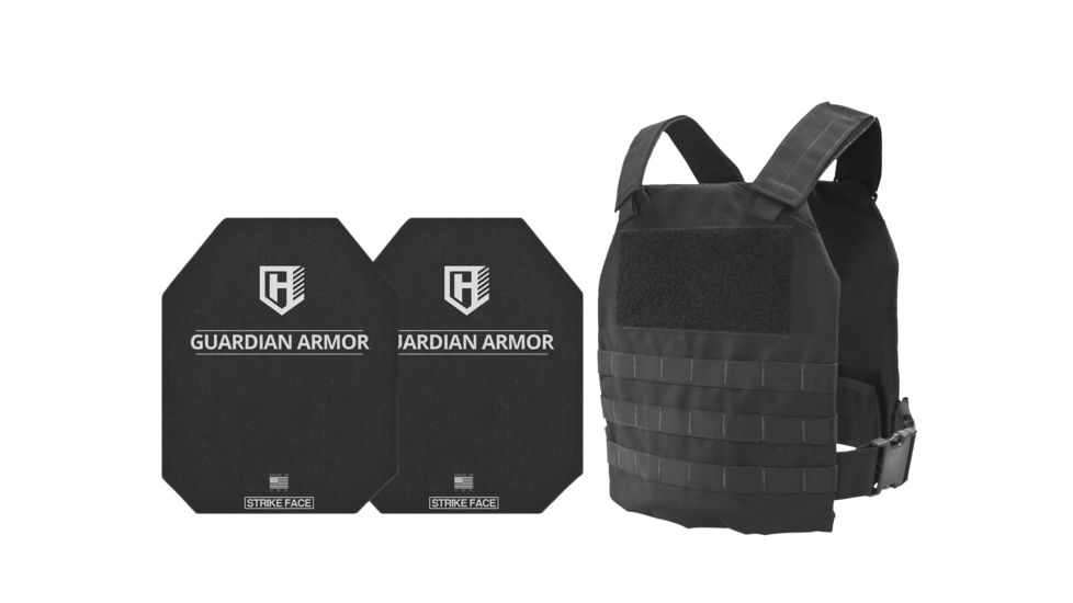 HighCom Armor CAP Series Rifle Armor Kit Plate Carrier w/Guardian AR500 Steel Plates/10x12 Shooters Cut/10x12 Shooters Cut, Black, One Size, RAK-038019019