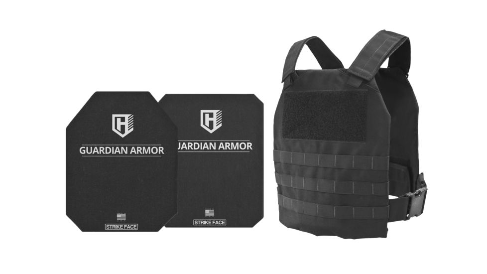 HighCom Armor CAP Series Rifle Armor Kit Plate Carrier w/Guardian AR500 Steel Plates/10x12 Shooters Cut/10x12 Full Cut, Black, One Size, RAK-038019070