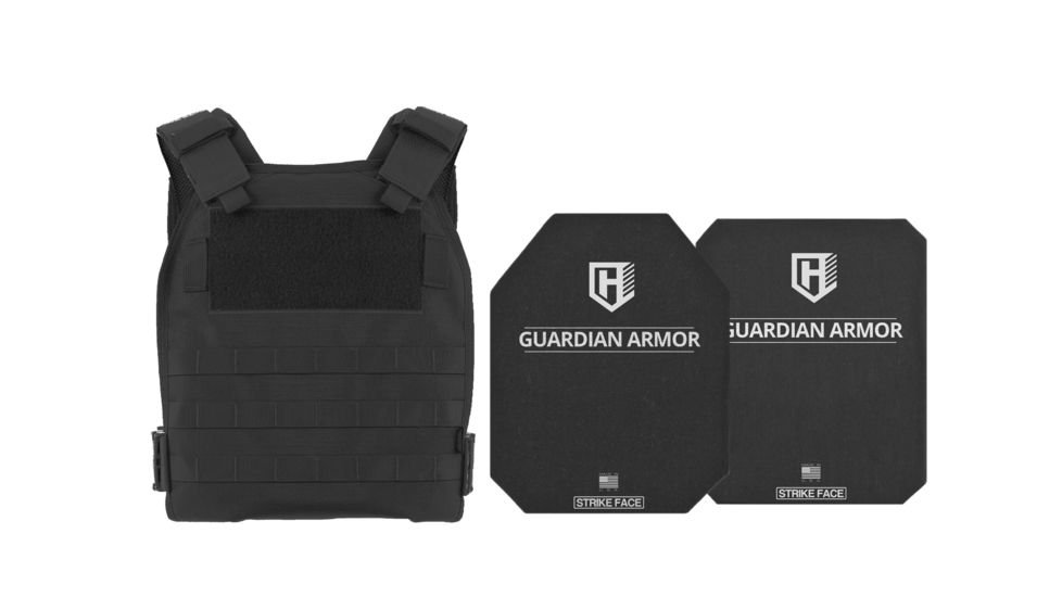 HighCom Armor TFO Series Rifle Armor Kit Plate Carrier w/Guardian RSTP Ceramic Plates w/UHMWPE Backing/10x12 Shooters Cut/10x12 Full Cut, Black, 2XL, RAK-2007295294