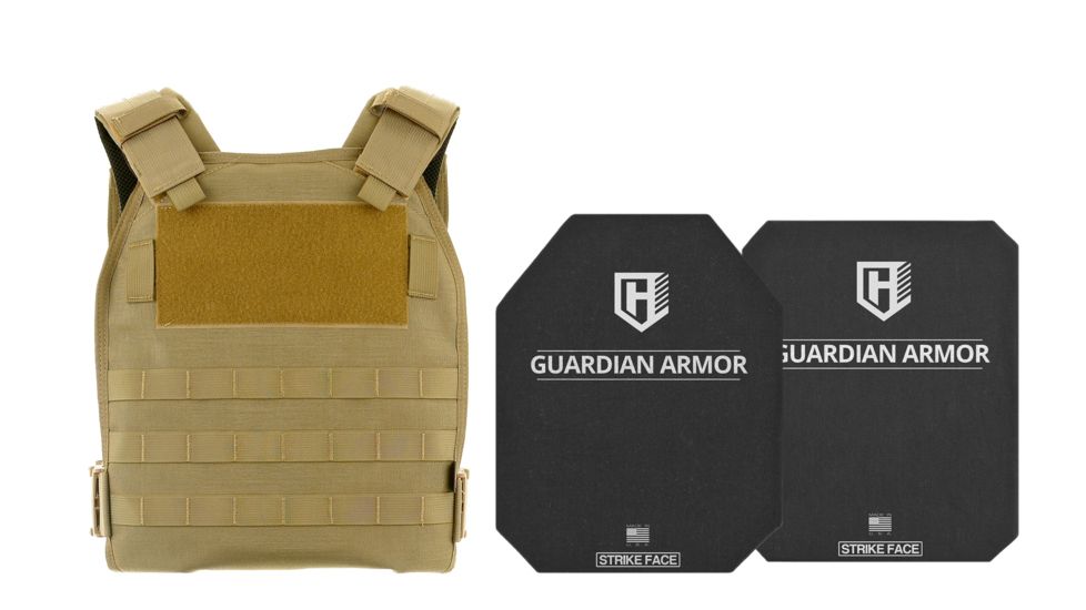 HighCom Armor TFO Series Rifle Armor Kit Plate Carrier w/Guardian RSTP Ceramic Plates w/UHMWPE Backing/10x12 Shooters Cut/10x12 Full Cut, Coyote Tan, 2XL, RAK-2009295294