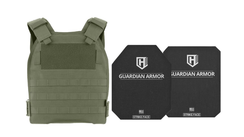 HighCom Armor TFO Series Rifle Armor Kit Plate Carrier w/Guardian RSTP Ceramic Plates w/UHMWPE Backing/10x12 Shooters Cut/10x12 Full Cut, OD Green, 2XL, RAK-2011295294