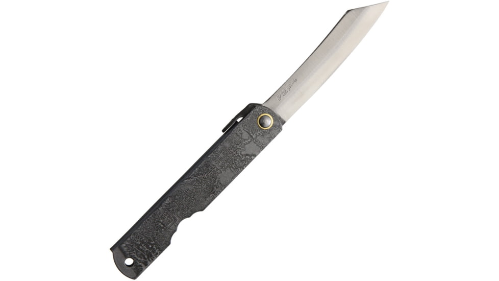Higonokami No 3 Folder Blue Paper Steel Folding Knife, 2.75in Satin Blue Paper Steel Japanese Style Blade, Gray Iron Handle, Extended Tang, NO. C-3 POLISHED