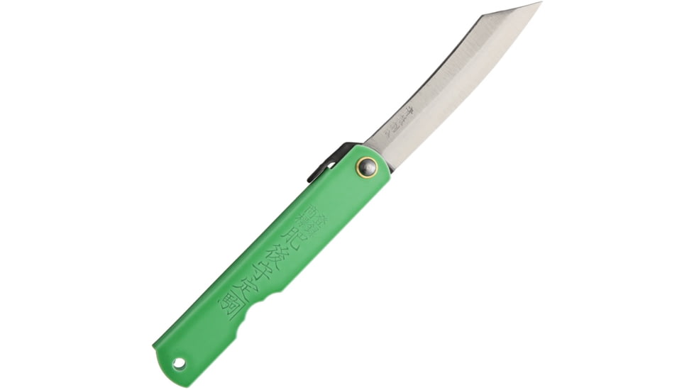 Higonokami No 6 Folder Blue Paper Steel Folding Knife, 2.75in Satin Blue Paper Steel Japanese Style Blade, Green Ceramic Coated Iron Handle, NO. C-6 POLISHED