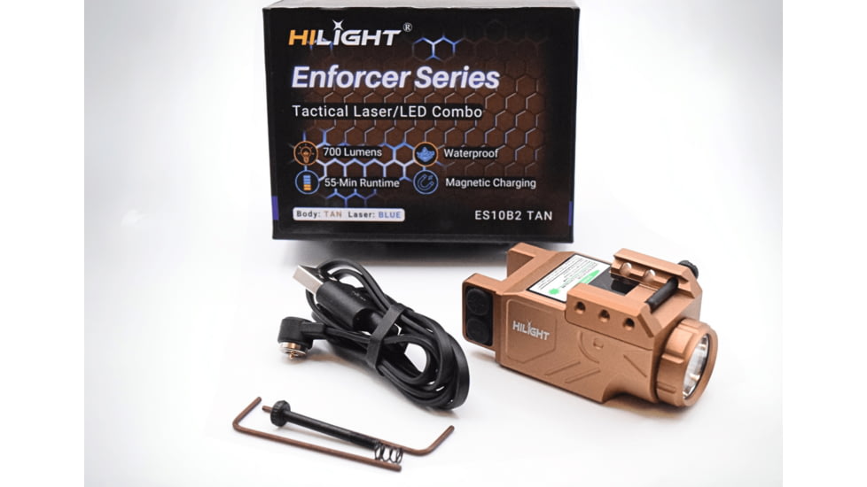 Hilight Enforcer Series Blue Laser Sight, SIG Sauer P226, Springfield Armory XD-S, Glock 19, SIG Sauer P320, Glock 17, Glock 34, Smith &amp; Wesson M&amp;P M2.0, Springfield Armory XD-M, Tan, ES10B2 Tan