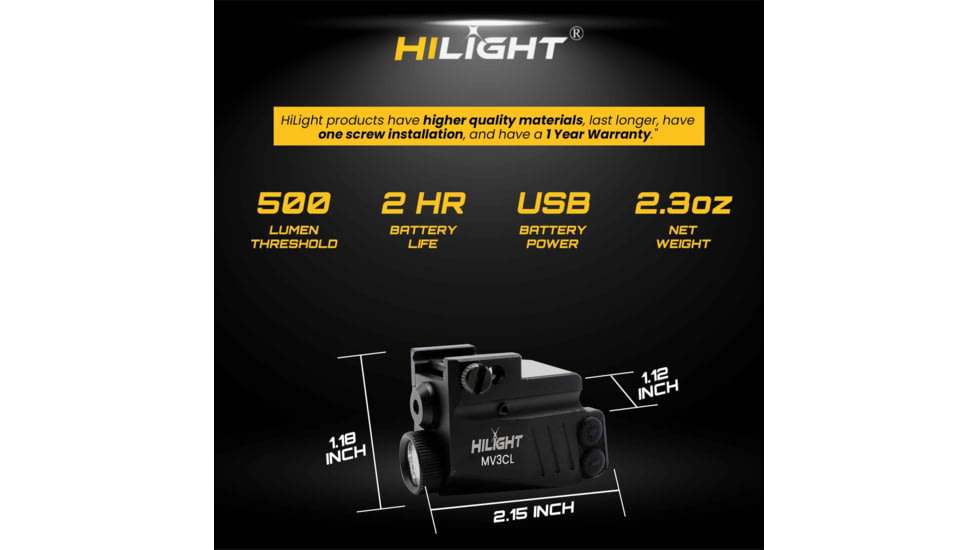 Hilight Maverick Series Cyan Laser Sight, SIG Sauer P226, Springfield Armory XD-S, Glock 19, SIG Sauer P320, Glock 17, Glock 34, Smith &amp; Wesson M&amp;P M2.0, Springfield Armory XD-M, Black, MV3CL