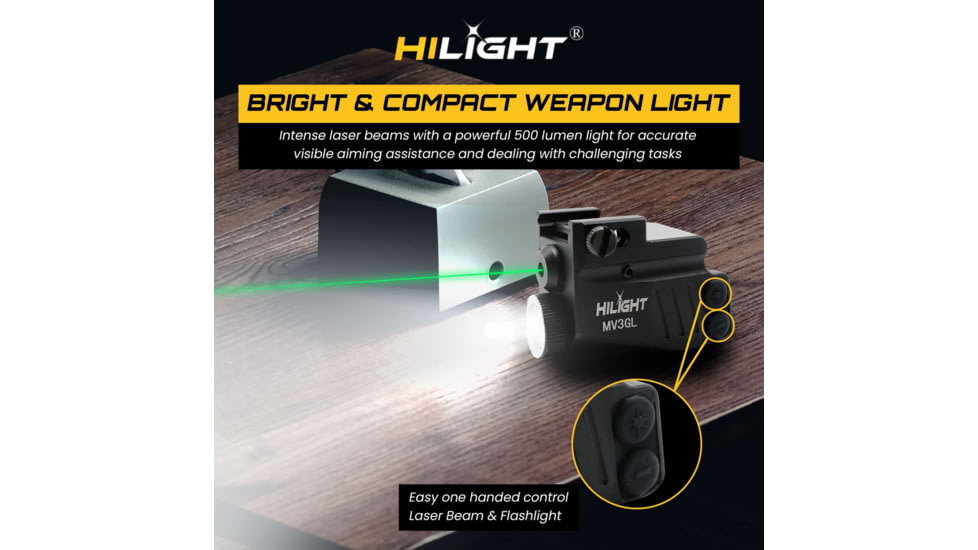 Hilight Maverick Series Green Laser Sight, SIG Sauer P226, Springfield Armory XD-S, Glock 19, SIG Sauer P320, Glock 17, Glock 34, Smith &amp; Wesson M&amp;P M2.0, Springfield Armory XD-M, Black, MV3GL