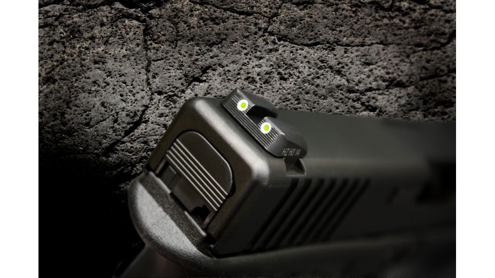 Hiviz Tritium Nitesight Set for Glock 9mm/40 S&amp;W/357 Sig, Green W/White Outline, GLN125