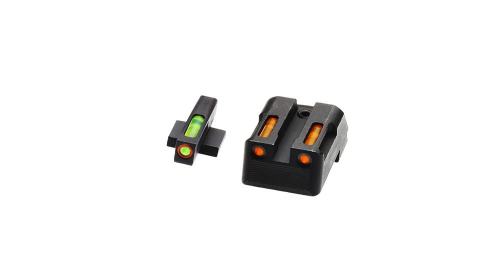 HiViz Litewave H3 Tritium/Litepipe Sight Set, Kimber 1911 with Fixed Rear Sight, Black, Green/Orange Litepipes w/ Orange Front Ring, KBN621