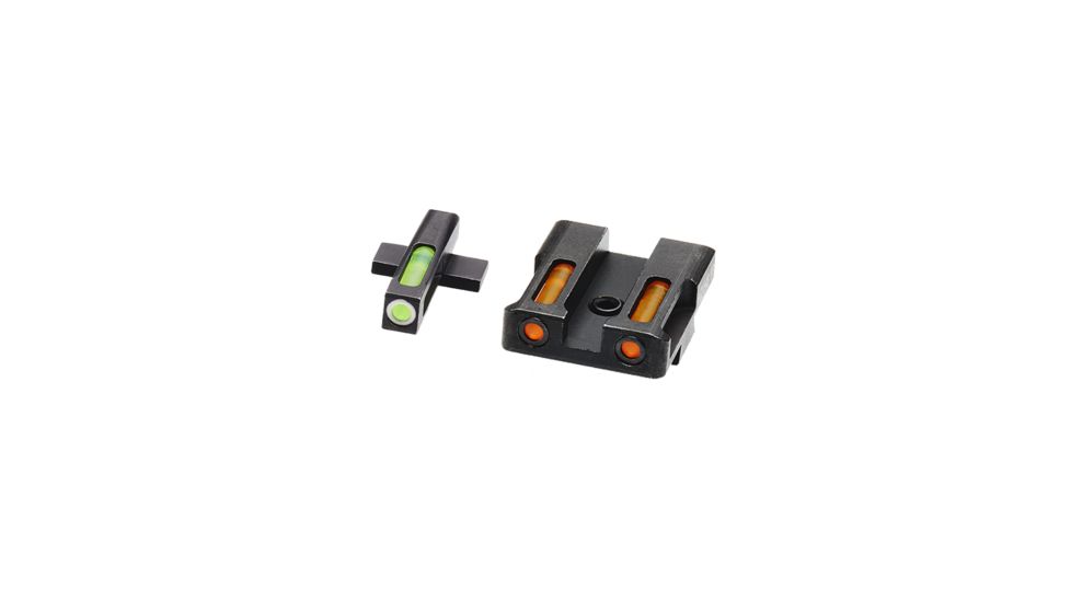 HiViz Litewave H3 Tritium/Litepipe Sight Set, Springfield XD, Springfield XDS, Springfield XDE, Springfield XD-M, Black, Green/Orange Litepipes w/ White Front Ring, XDN421