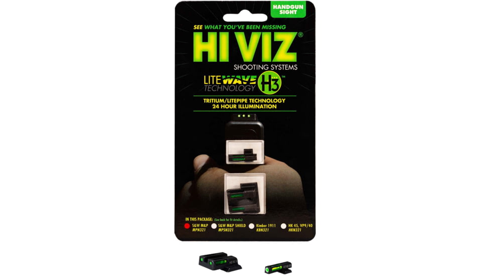 HiViz LiteWave H3 Tritium/Litepipe Pistol Night Sight Set - Fits All S&amp;W M&amp;P Full Size &amp; Compact In All Calibers, Except M&amp;P CORE/ 22/ Long Slide