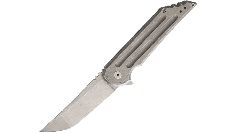 Hoback Knives Kwaiback Framelock Stonewash Folding Knife,3.75in,Stainless Steel,Standard Edge,Stonewash,Titanium Handle HOB001S