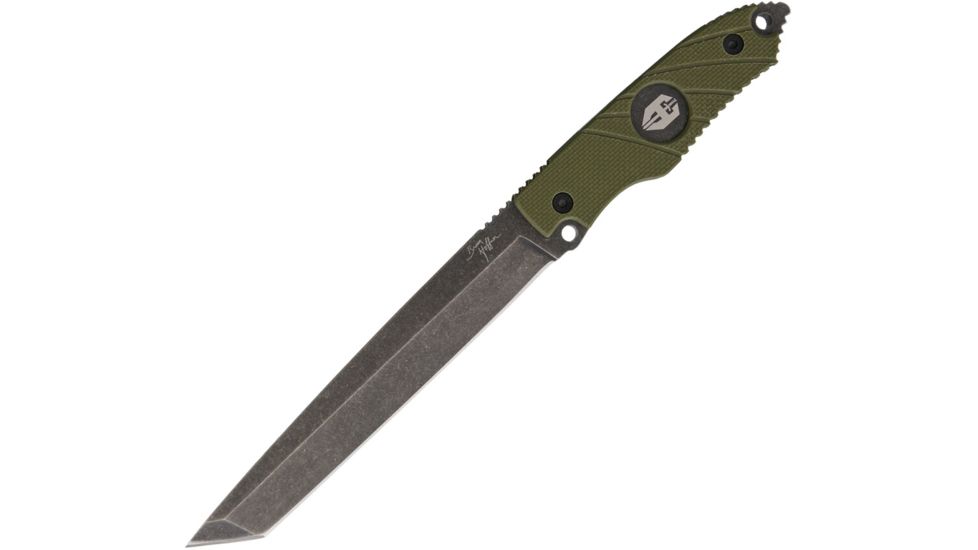 Hoffner Knives Beast Olive Fixed Blade Knife, 7in, 440C Steel, Tanto, Black Stonewash, Olive, G10 Handle ATA14