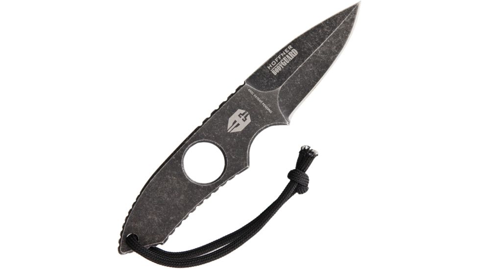 USED Hoffner Knives Bodyguard Neck Knife Fixed Blade Knife, 2.375in, 440C Steel, Standard Edge, Spear Point, Black Stonewash, NKNIFE1, EDEMO1