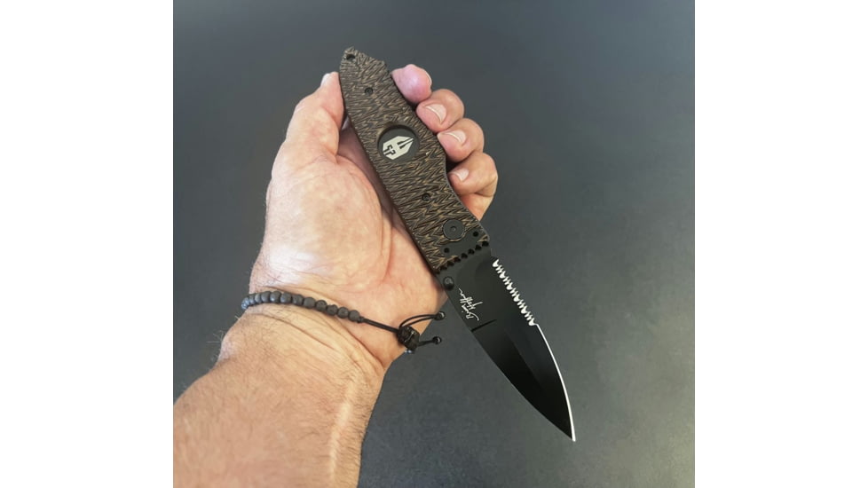 Hoffner Knives Folding Knife, 3.5in, 440c, Spear Point Blade, Chiseled Maduro Grip, Black Combo Blade, FK-S3CBK-CMA
