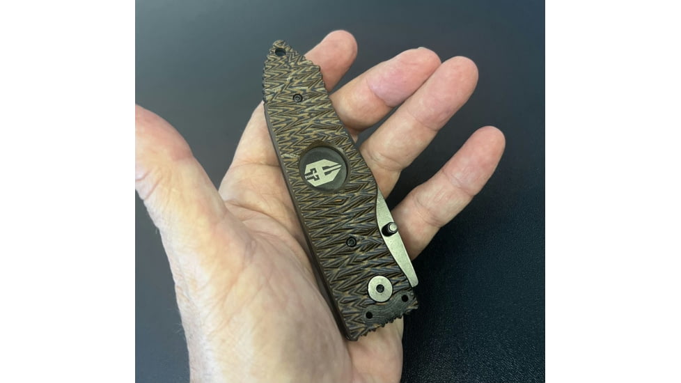 Hoffner Knives Folding Knife, 3.5in, 440c, Spear Point Blade, Chiseled Maduro Grip, Black Combo Blade, FK-S3CBK-CMA