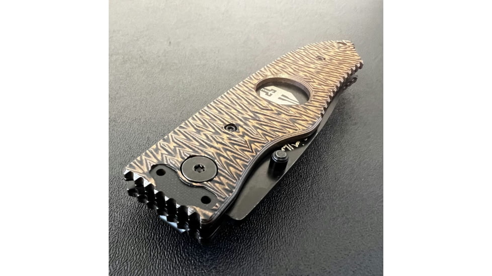 Hoffner Knives Folding Knife, 3.5in, 440c, Spear Point Blade, Chiseled Maduro Grip, Black Combo Blade, FK-S3CBK-CMA