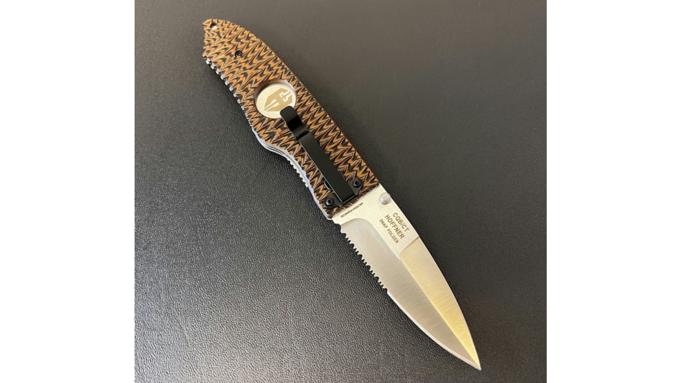 Hoffner Knives Folding Knife, 3.5in, 440c, Spear Point Blade, Chiseled Maduro Grip, Silver Combo Blade, FK-S3CBS-CMA