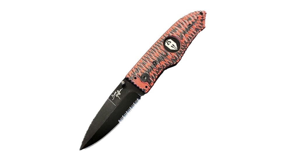 Hoffner Knives Folding Knife, 3.5in, 440c, Spear Point Blade, Chiseled Nightstalker Grip, Black Combo Blade, FK-S3CBK-CRB