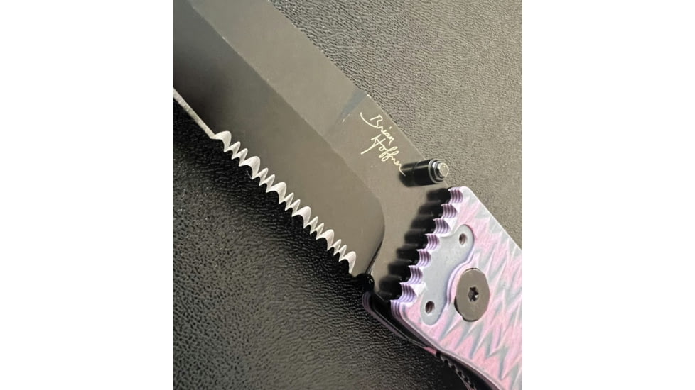 Hoffner Knives Folding Knife, 3.5in, 440c, Spear Point Blade, Chiseled Valkyrie Grip, Black Combo Blade, FK-S3CBK-CPG