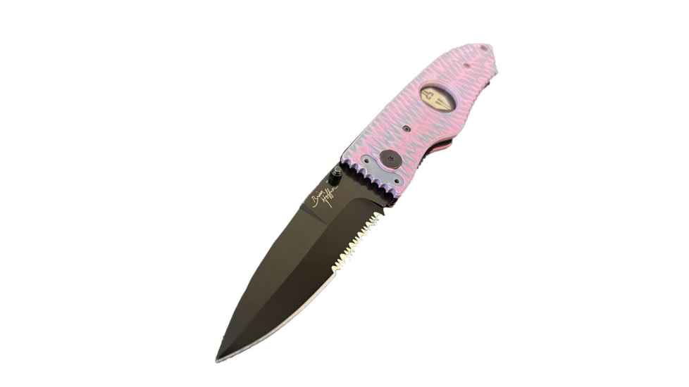 Hoffner Knives Folding Knife, 3.5in, 440c, Spear Point Blade, Chiseled Valkyrie Grip, Black Combo Blade, FK-S3CBK-CPG