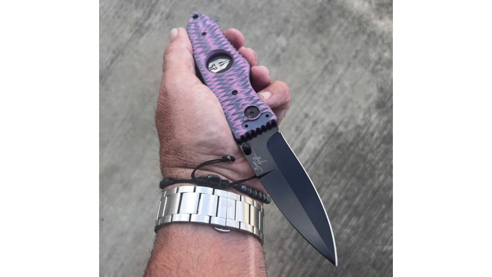 Hoffner Knives Folding Knife, 3.5in, 440c, Spear Point Blade, Chiseled Valkyrie Grip, Black Smooth Blade, FK-S3SBK-CPG