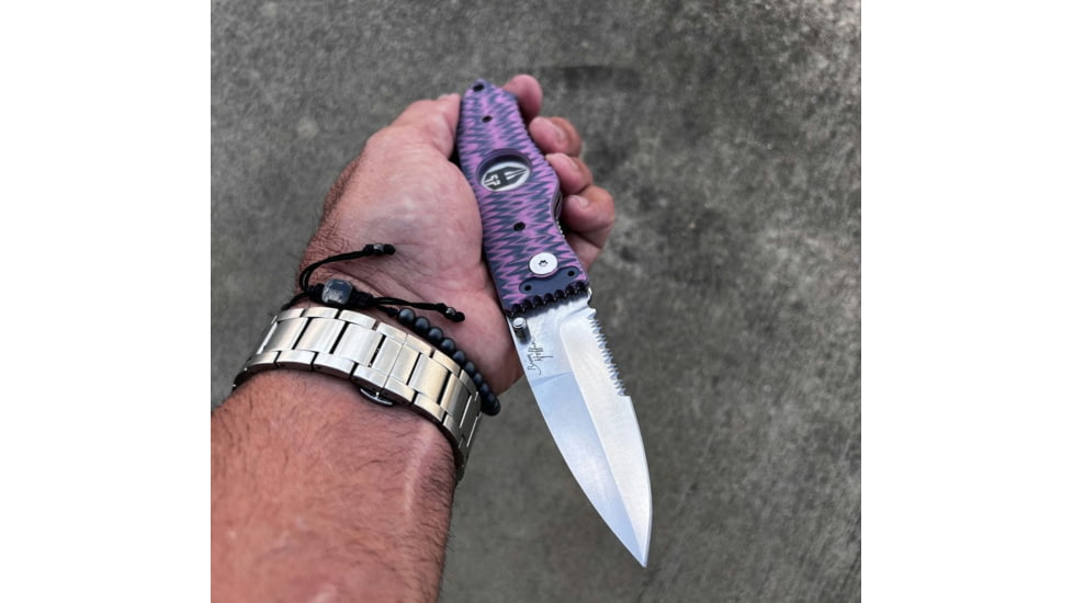 Hoffner Knives Folding Knife, 3.5in, 440c, Spear Point Blade, Chiseled Valkyrie Grip, Silver Combo Blade, FK-S3CBS-CPG