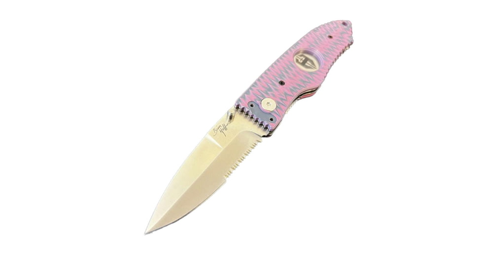 Hoffner Knives Folding Knife, 3.5in, 440c, Spear Point Blade, Chiseled Valkyrie Grip, Silver Combo Blade, FK-S3CBS-CPG