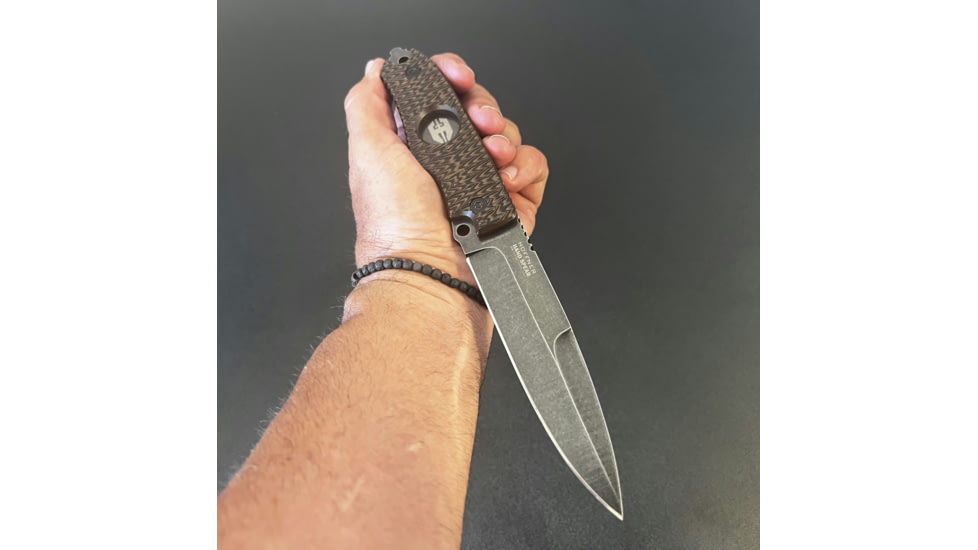 Hoffner Knives Hand Spear Fixed Blade Knife, 5in, 440C Steel, Chiseled Maduro Grip, Black Smooth Blade, Black, HS-S5SBK-CMA