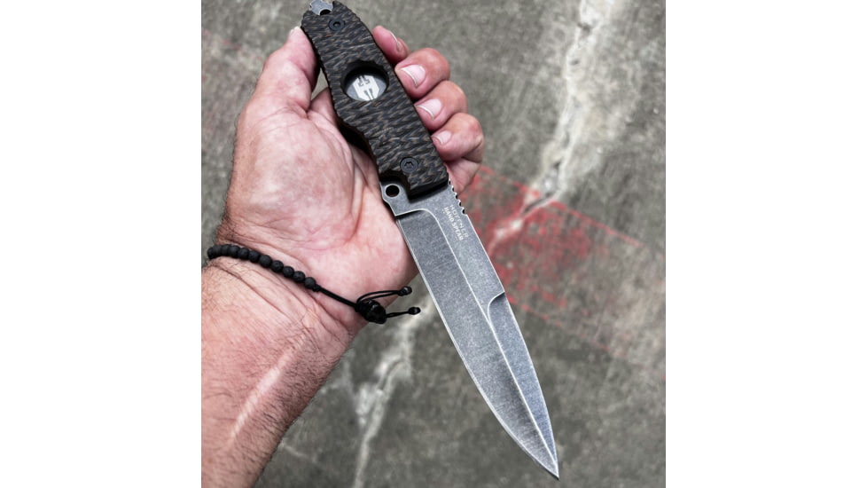 Hoffner Knives Hand Spear Fixed Blade Knife, 5in, 440C Steel, Chiseled Maduro Grip, Black Smooth Blade, Black, HS-S5SBK-CMA