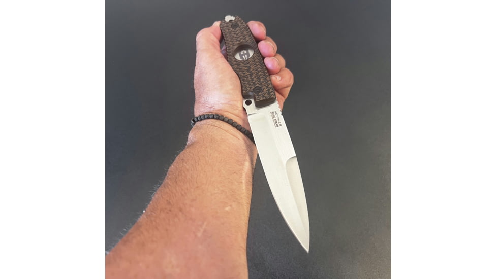 Hoffner Knives Hand Spear Fixed Blade Knife, 5in, 440C Steel, Chiseled Maduro Grip, Silver Smooth Blade, Black, HS-S5SBS-CMA