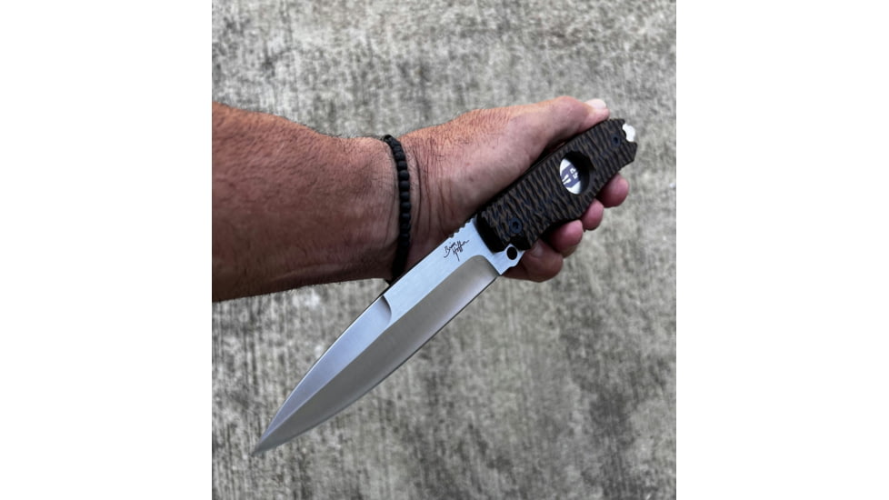 Hoffner Knives Hand Spear Fixed Blade Knife, 5in, 440C Steel, Chiseled Maduro Grip, Silver Smooth Blade, Black, HS-S5SBS-CMA