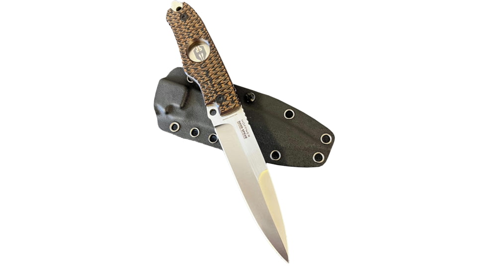 Hoffner Knives Hand Spear Fixed Blade Knife, 5in, 440C Steel, Chiseled Maduro Grip, Silver Smooth Blade, Black, HS-S5SBS-CMA