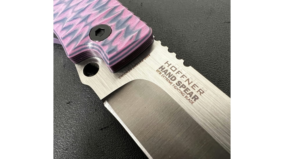 Hoffner Knives Hand Spear Fixed Blade Knife, 5in, 440C Steel, Chiseled Valkyrie Ops Grip, Silver Smooth Blade, Black, HS-S5SBS-CPG
