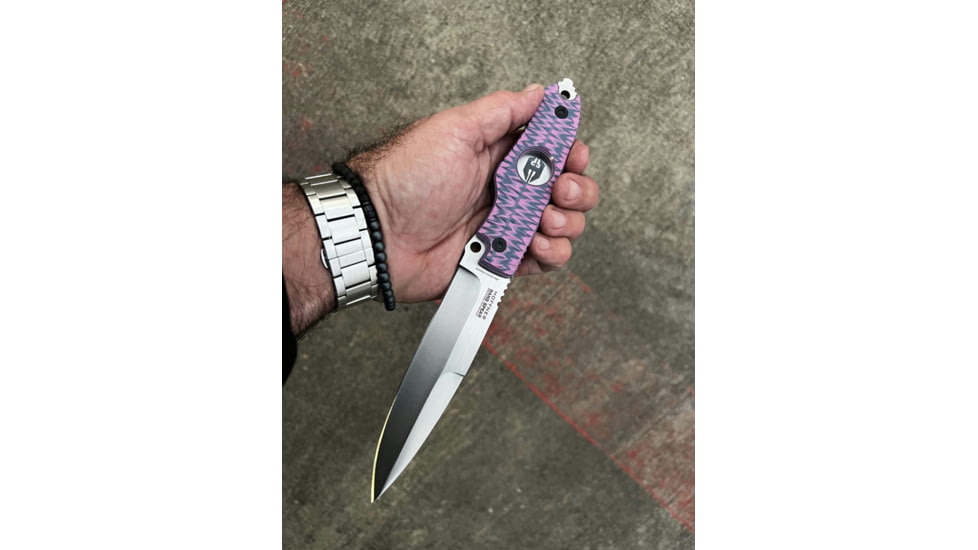 Hoffner Knives Hand Spear Fixed Blade Knife, 5in, 440C Steel, Chiseled Valkyrie Ops Grip, Silver Smooth Blade, Black, HS-S5SBS-CPG